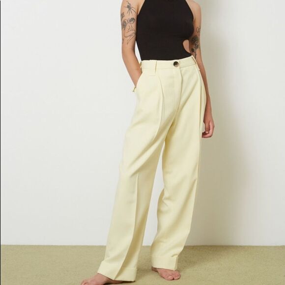 🎀SSENSE Ganni sz 42 yellow trousers new no tags banana - Picture 5 of 11
